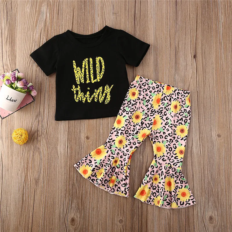 Moda Novorojenčka Otroci Dojencek Dekliška Oblačila T-Shirt Kratek Rokav Vrhovi Sončnice Obleko Hlače