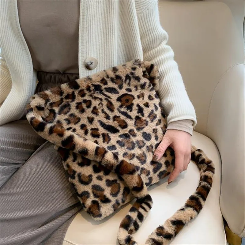 Leopard Natisniti Moda Crossbody Torba Ženske Plišastih Mehko Priložnostne Ramenski Messenger Bag Puhasto Ženski Torbici Dropshipping 30#