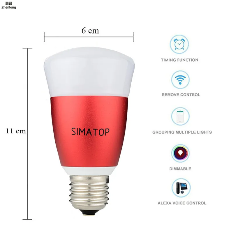 Smart WiFi Žarnica 7W RGB Čarobno Svetlobo, Žarnica Svetilka Wake-Up Luči Združljiv z Alexa in Google Pomočnik Dropship E27 600lm