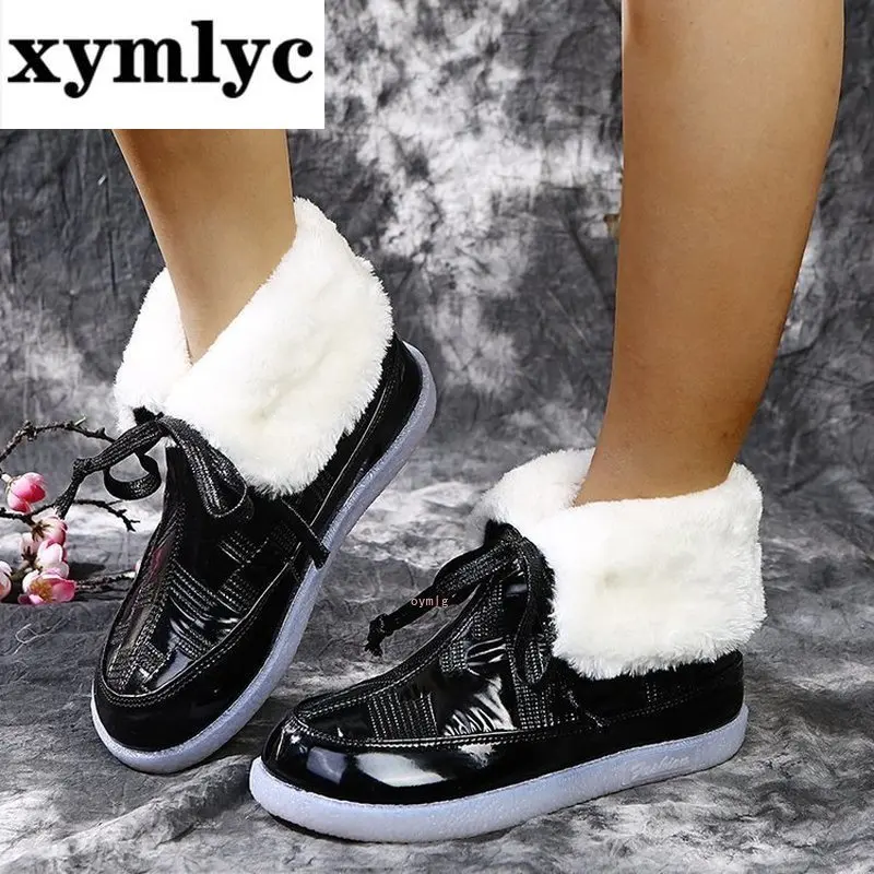 ženske škornji stanovanj čevlji ženska luksuzni PU usnje flatform pozimi sneg toplo čevelj chaussures femme zapatos mujer sapato D2247
