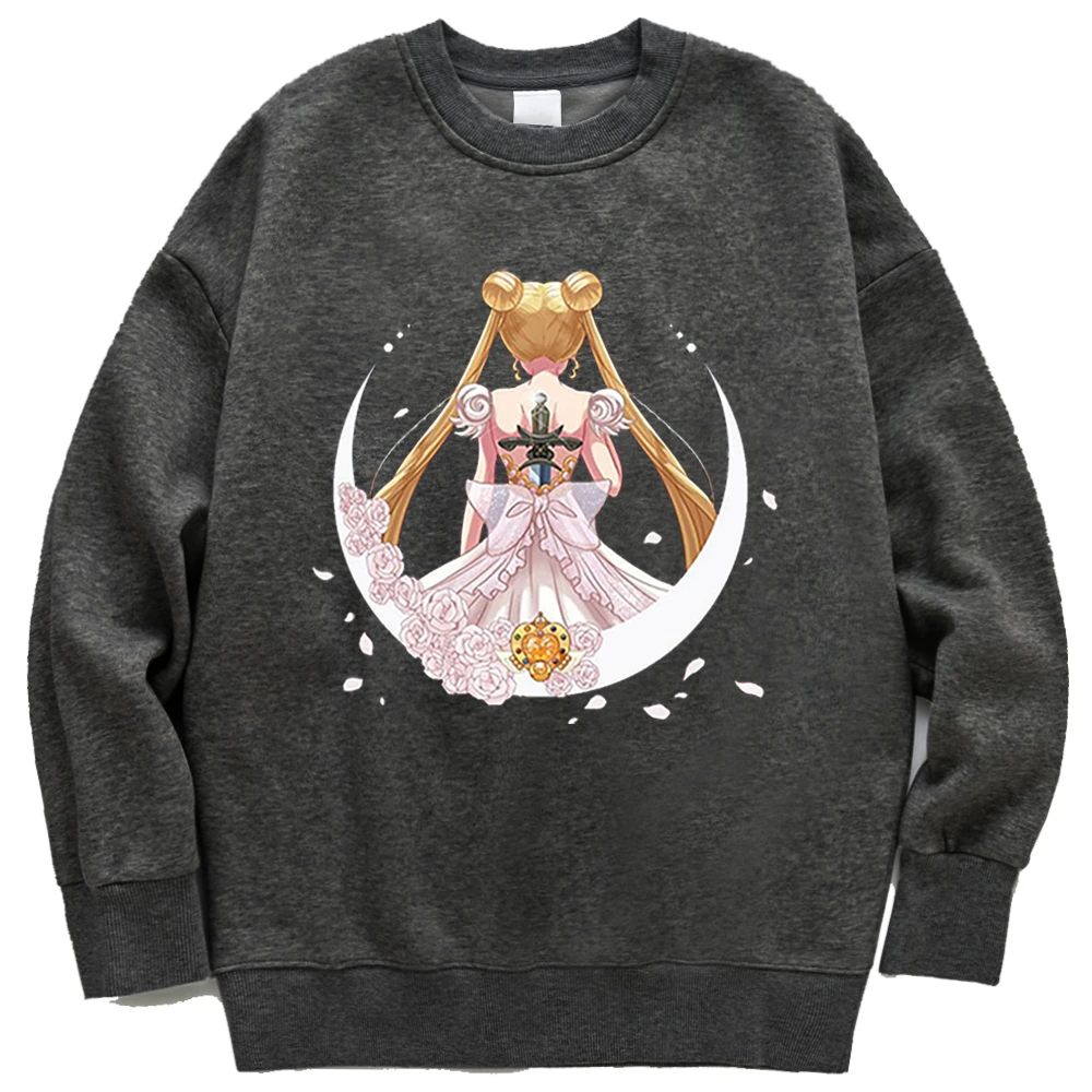 Sailor Moon Vzorec Kostume Hoodies Ženske Jeseni Ohlapnih Oblačil Vintage Prevelik Sweatshirts Runo Ohlapen Pulover S Kapuco Womens