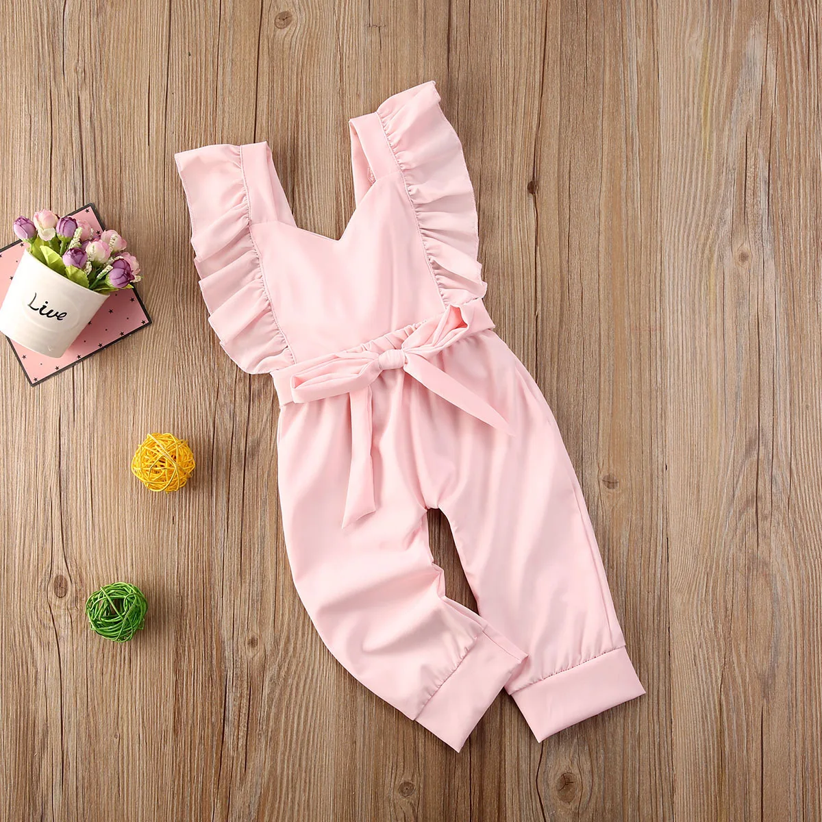AA 2020 Novorojenčka Dekle Romper Roza brez Rokavov Ruffle Romper Jumpsuit Todder Obleko Bombaž Backless Sunsuit Playsuit