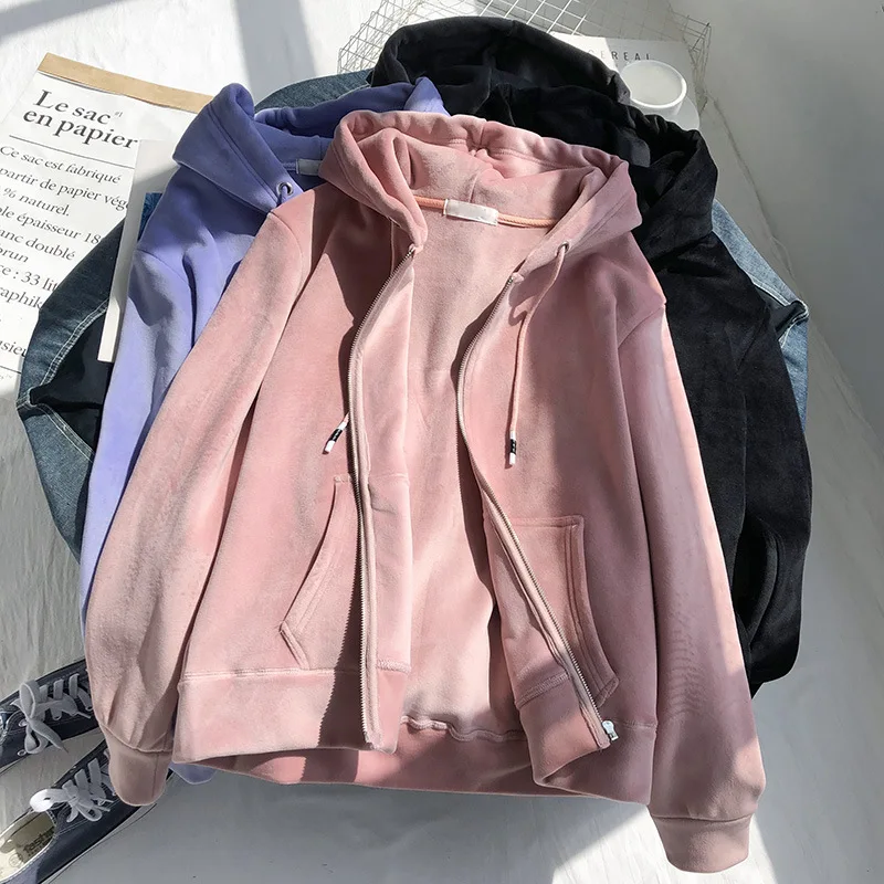 Leta 2020 Nove jesensko zimski plašč hoodie zadrgo ženske priložnostne moda svoboden barva dolg rokav divje redno street style