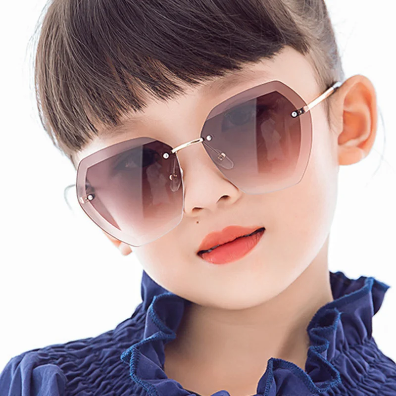 Poligon brez okvirjev Diamond Obrezovanje sončna Očala Otroci Retro UV Zaščito Elegantno brez okvirjev otroška sončna Očala