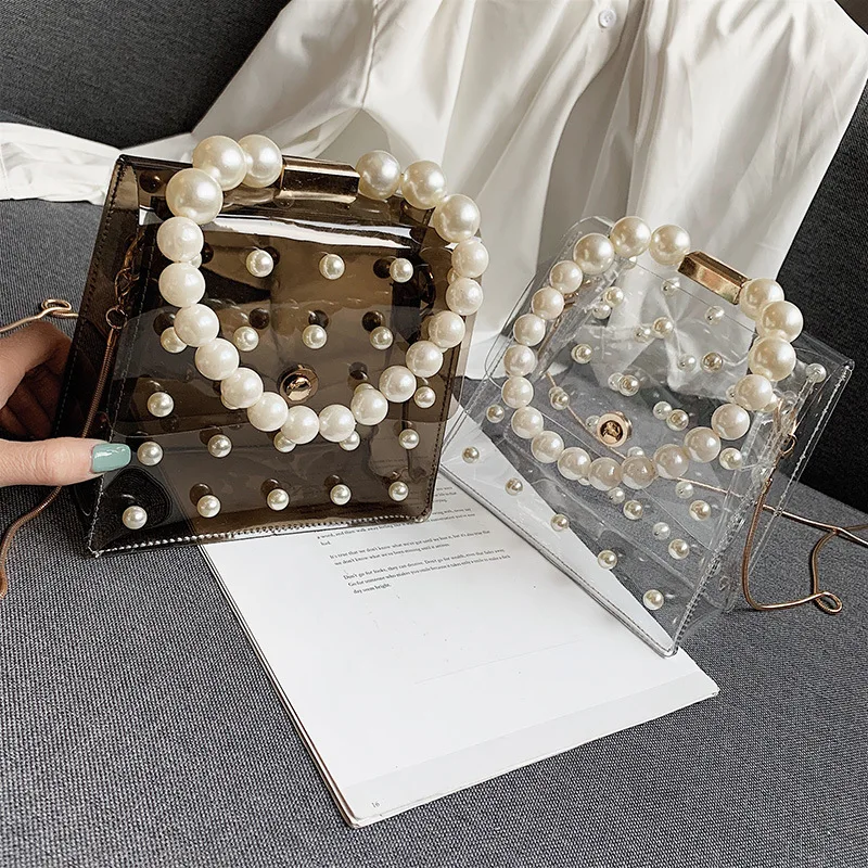 Majhno vrečko ženski 2019 novo Torbico, Modni Pearl Jelly vrečko Pregleden Ramenski Messenger Bag Ženske verige vrečko C41-26