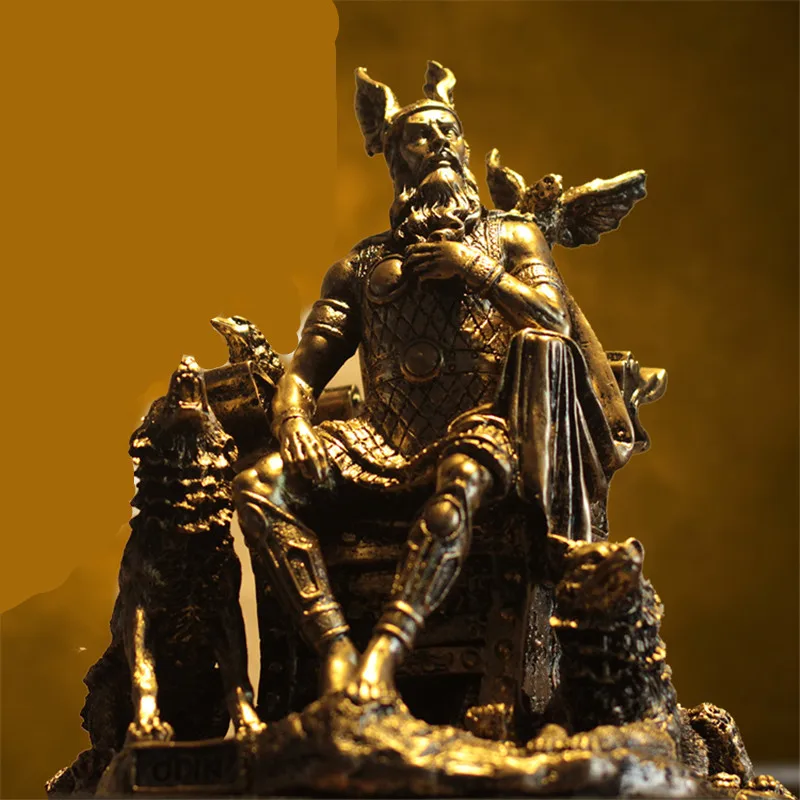 Prodaja Starinskega Odin Kip Mit Bog Bojevnik Znak Geri in Freki Dekorativni Smolo Art&Craft Opremo Doma L3196