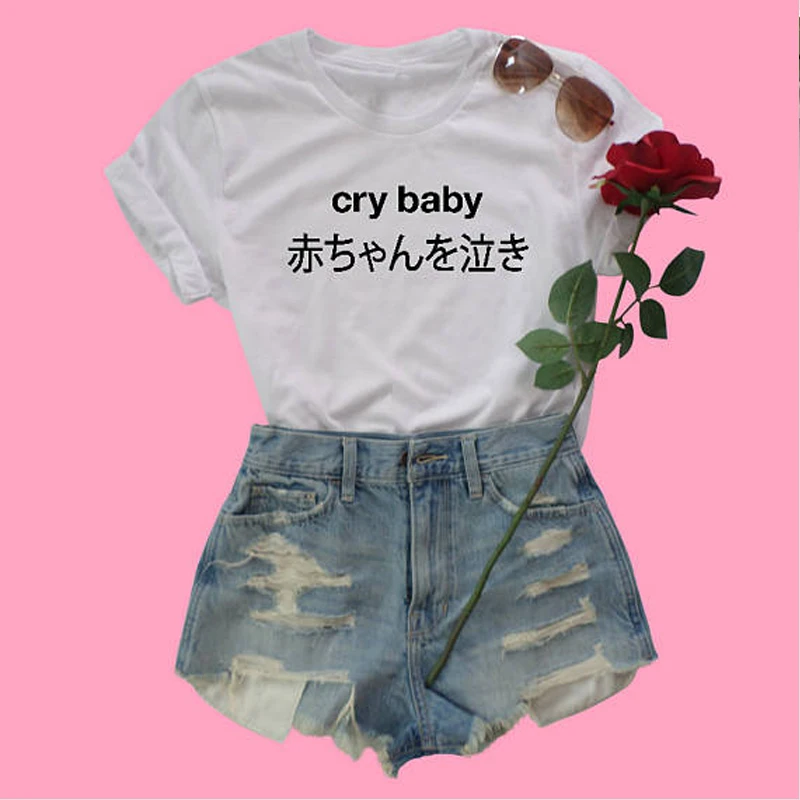 Ženske Goth Vrhovi uničene Sanje Klub T Shirt Crybaby Japonski T-Shirt Babygirl Harajuku Tshirt Grunge Estetske Tee 90.