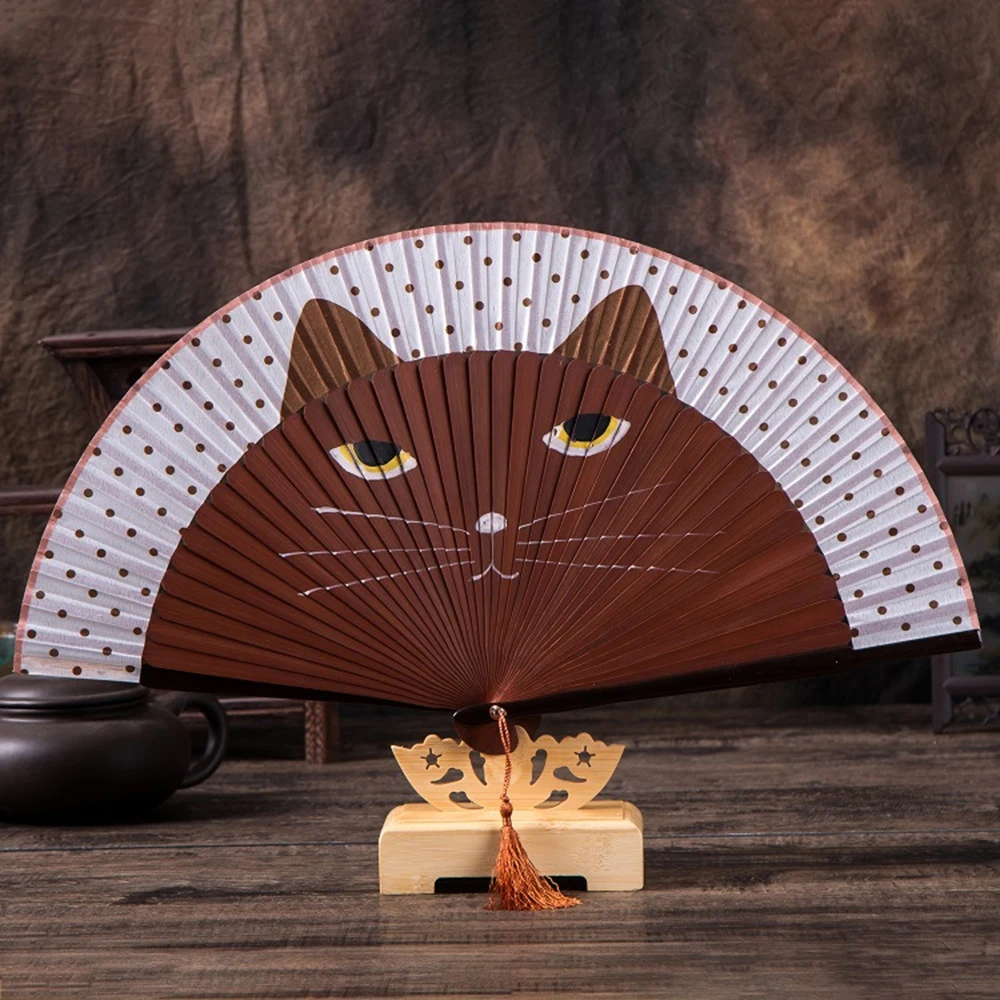 Ljubke Risanke Mačka Zložljiva Svile Fan Ročni Ventilator Votlih Iz Ročno Zložljiva Navijači Poroka Dekoracija Dodatna Oprema Darilo