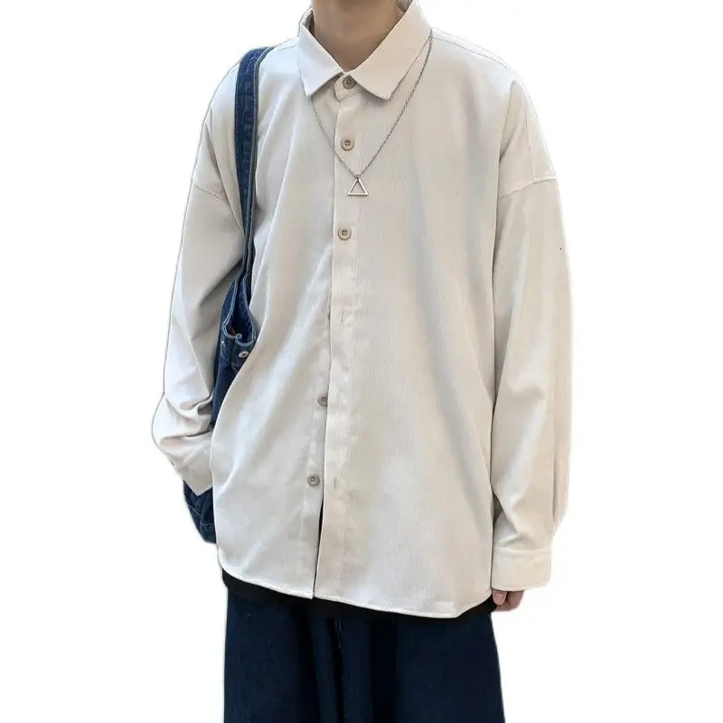 Korejski Slog Velvet Majica moška Moda Priložnostne Retro Jeseni Obleko Srajco Mi Ulične Ohlapne Majice z Dolgimi Rokavi Moški M-2XL