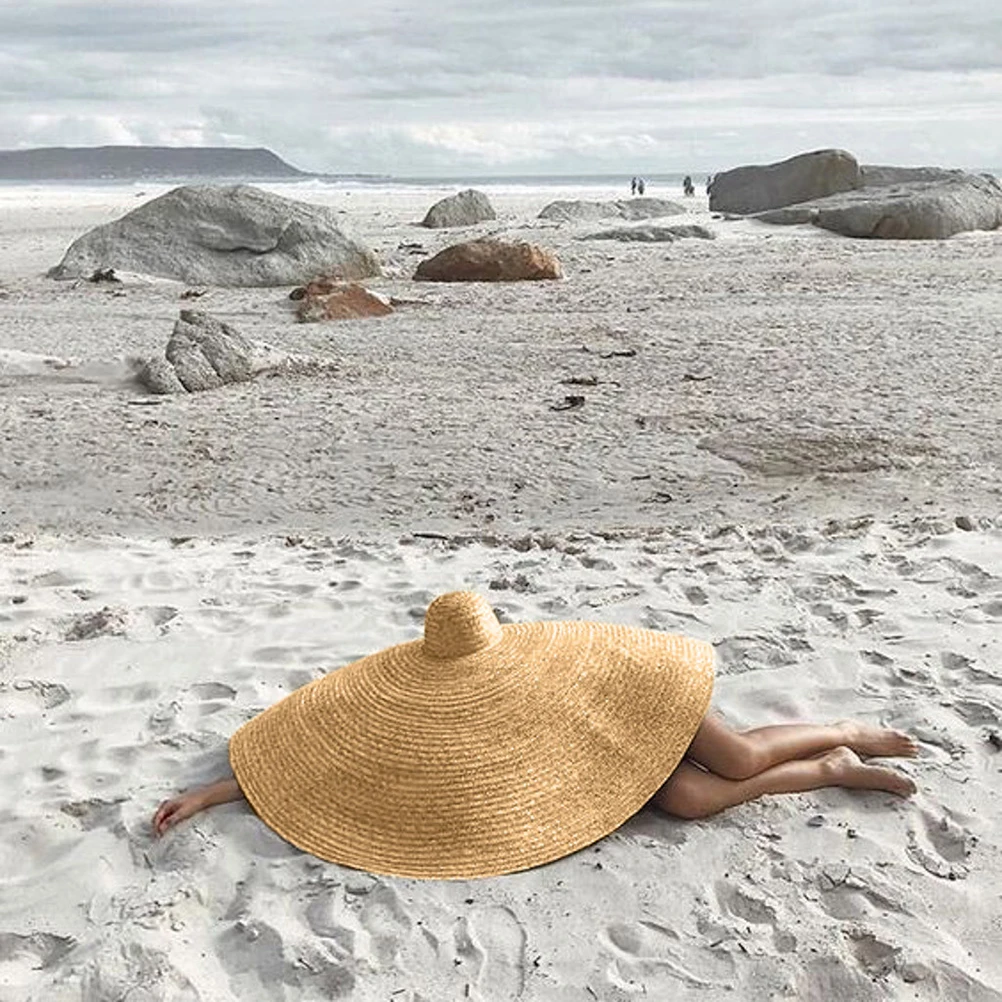 80 CM Široko Roba Prevelik Plaži Klobuki Za Ženske Velik slamnik UV Zaščito Zložljive Sonce Odtenek Klobuk na Debelo Dropshipping