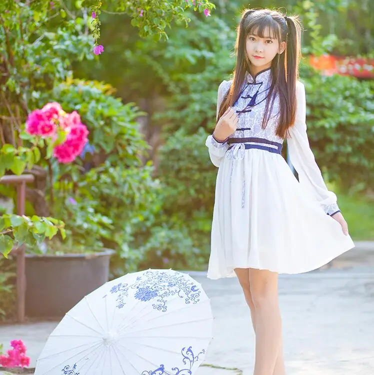 Kitajski slog letnik srčkan tiskanje sweet lolita obleko stojala za luči rokav viktorijanski obleko kawaii dekle gothic lolita op loli