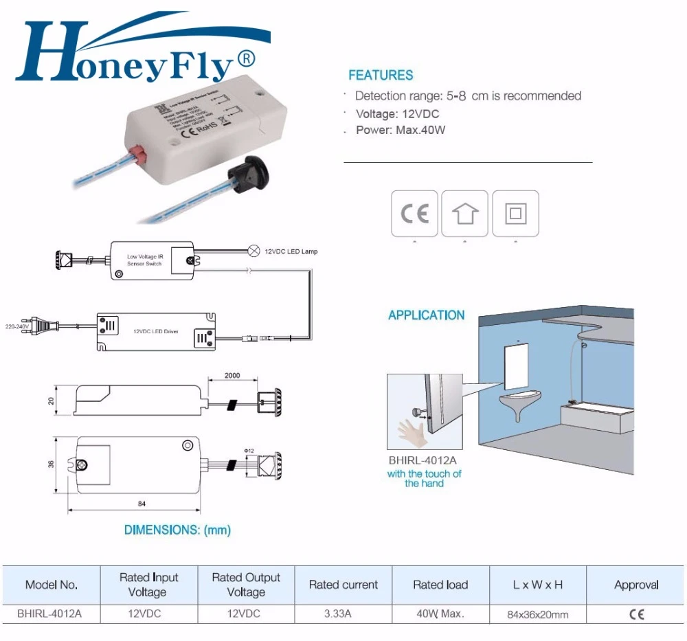 HoneyFly NOVE LED DC 12V IR Senzor za Vklop 40W Infrardeče Luči Stikalo Za LED Žarnice LED Trakovi Senzor Gibanja Imajo Val 5-8 CM CE