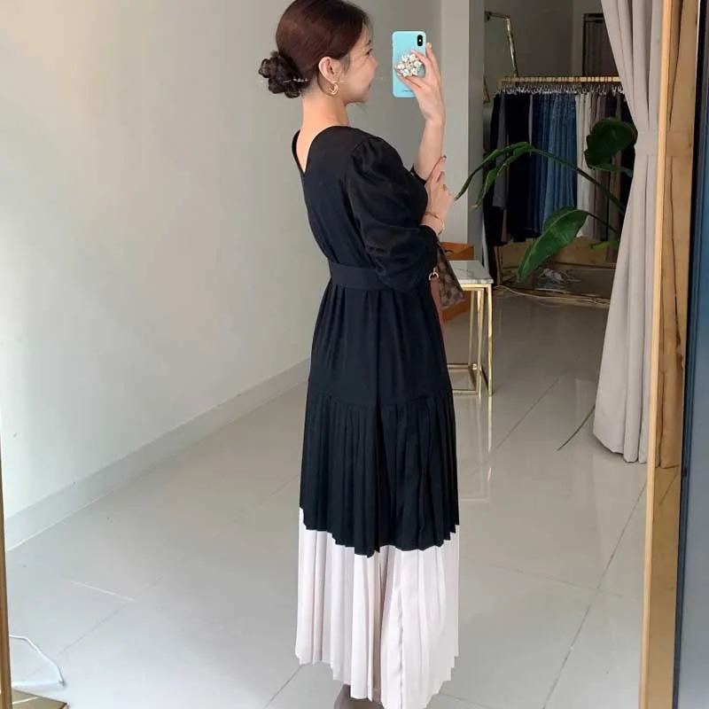 Francoski Elegantne Dame Nabrano Obleko iz Enega Kosa Svoboden korejske Modne Obleke 2020 Pomlad Jesen Žensk, Dolg Rokav Obleka Vestidos