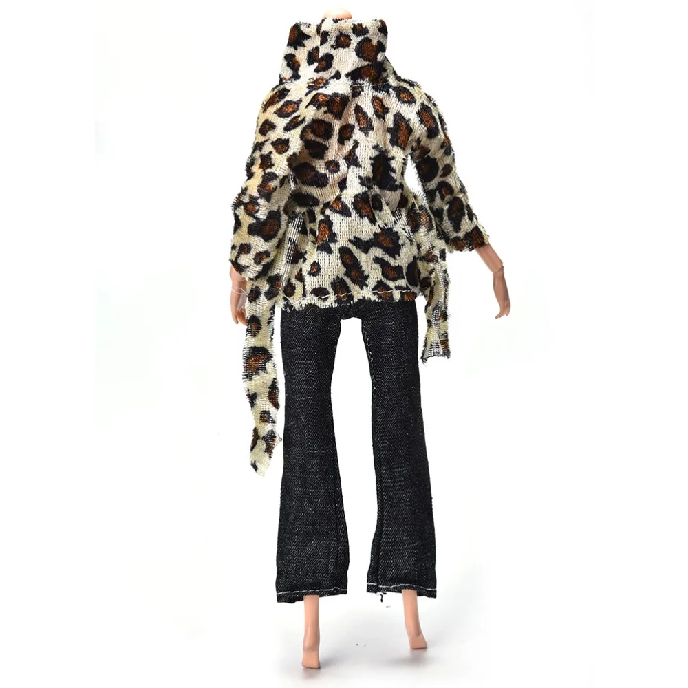 Novo Set = Črne Hlače + Roza Telovnik + Leopard Plašč moda Obleke za Mini Punčko Oblačila