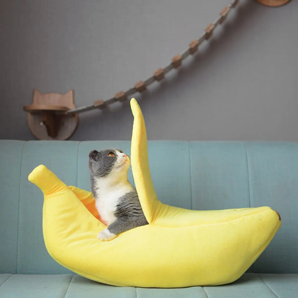 Smešno Banana Obliko Domače Mačke Hiše Postelji Udobno Srčkan Banana Kuža Blazine Psarna Toplo Prenosni Pet Košarice Blaga Mat Postelj