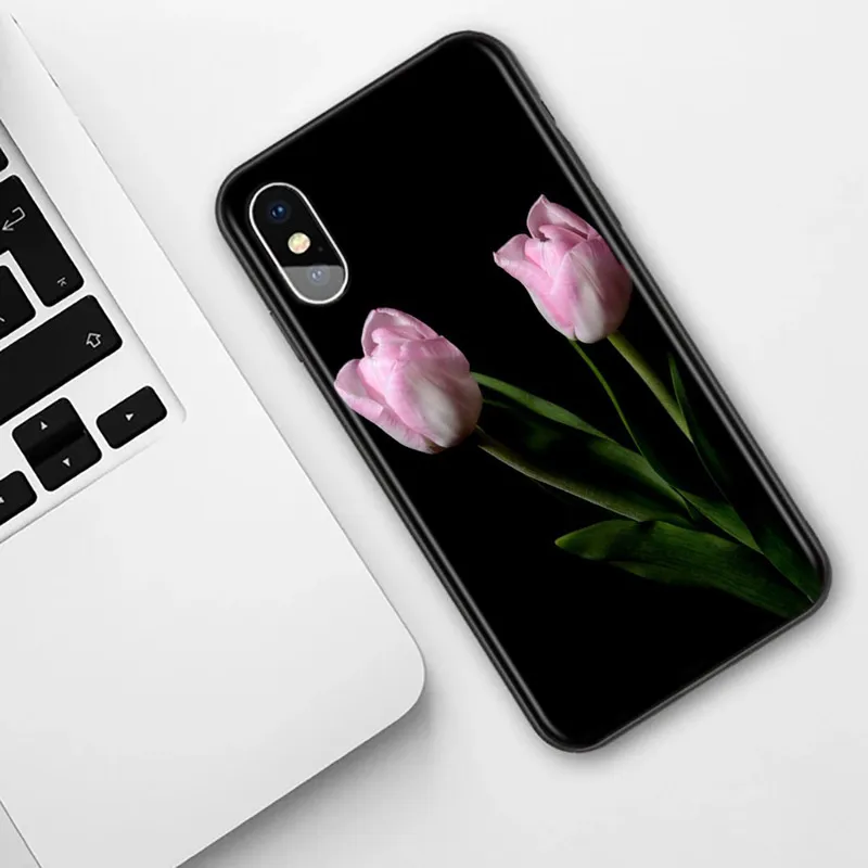 Tulipanov Cvet Pisane Silikonski Primeru Telefon Za Apple IPhone Mini 12 11 Pro XS Max X XR 6S 6 7 8 Plus 5S Mehko Črno Mat Pokrov