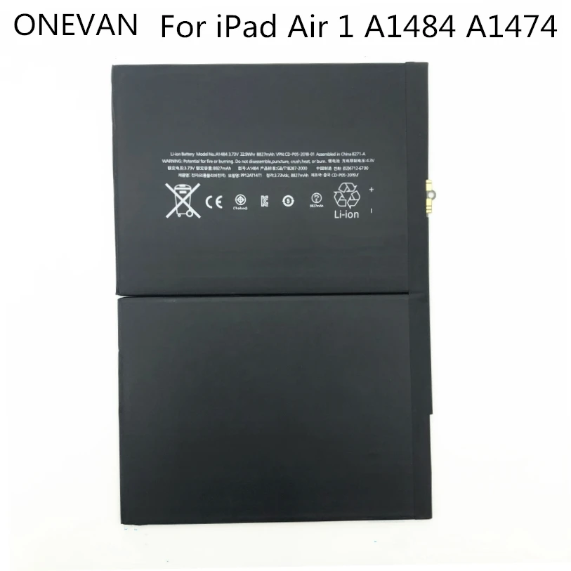 ONEVAN Original A1484 baterije Za iPad 5 Zrak 1 Zamenjava za ipad A1474 1475 8827mAh Li-ion Notranje Baterije Z Orodji,