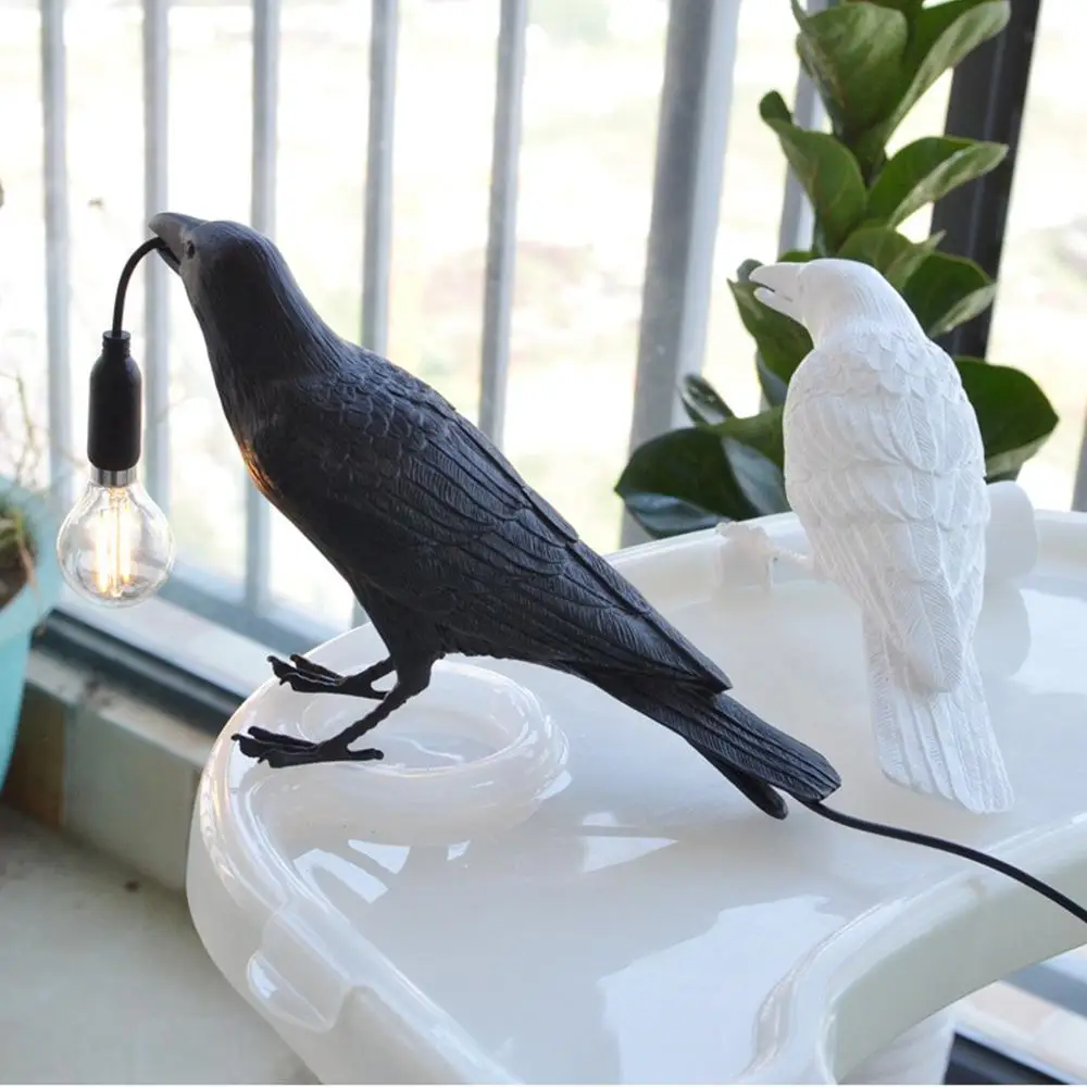 Ptica namizne Svetilke italijanski Seletti Ptica Svetilka Moderne Smolo Vrana Desk luči za dnevno Sobo, Spalnica tanke Stene Rov Home Art