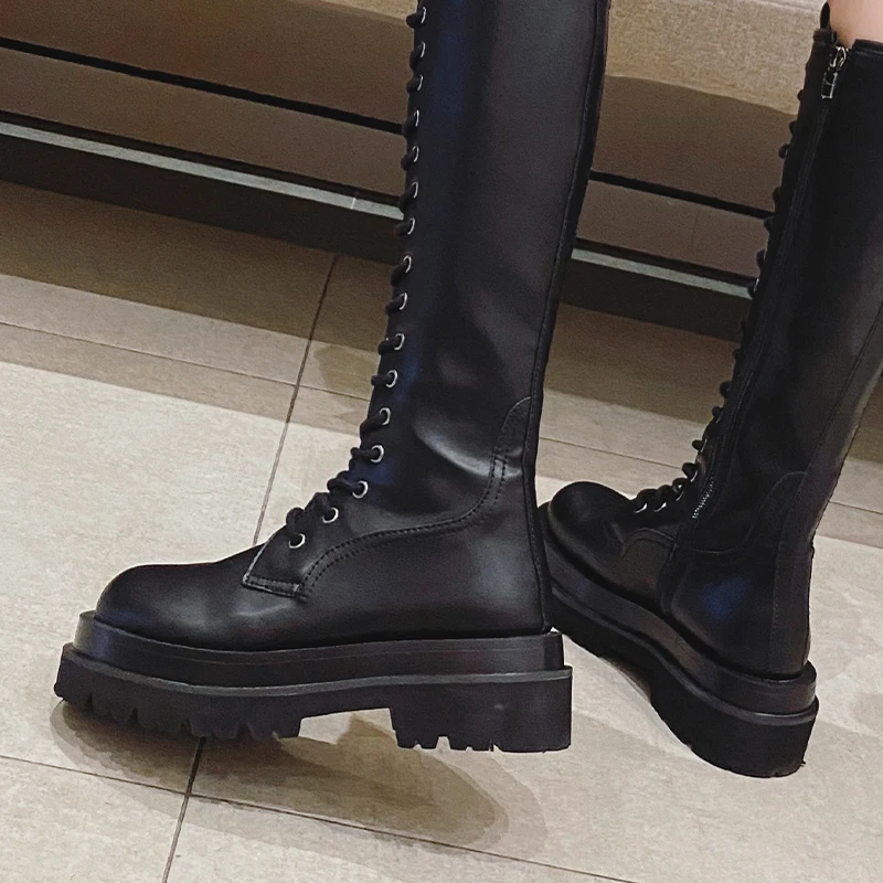 Za Koleno-Visoki Škornji ženske modni Visoki škornji Ženske platforma čevlji Debelo dno Strani Zadrgo čevlji Jeseni
