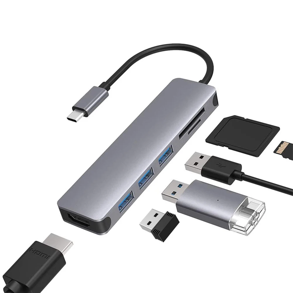 6 In1 Tip C Do HDMI 4K 3 Vrata USB Adapter za Mikro SD Kartico v Režo za Pretvornik za Macbook Samsung Galaxy Huawei