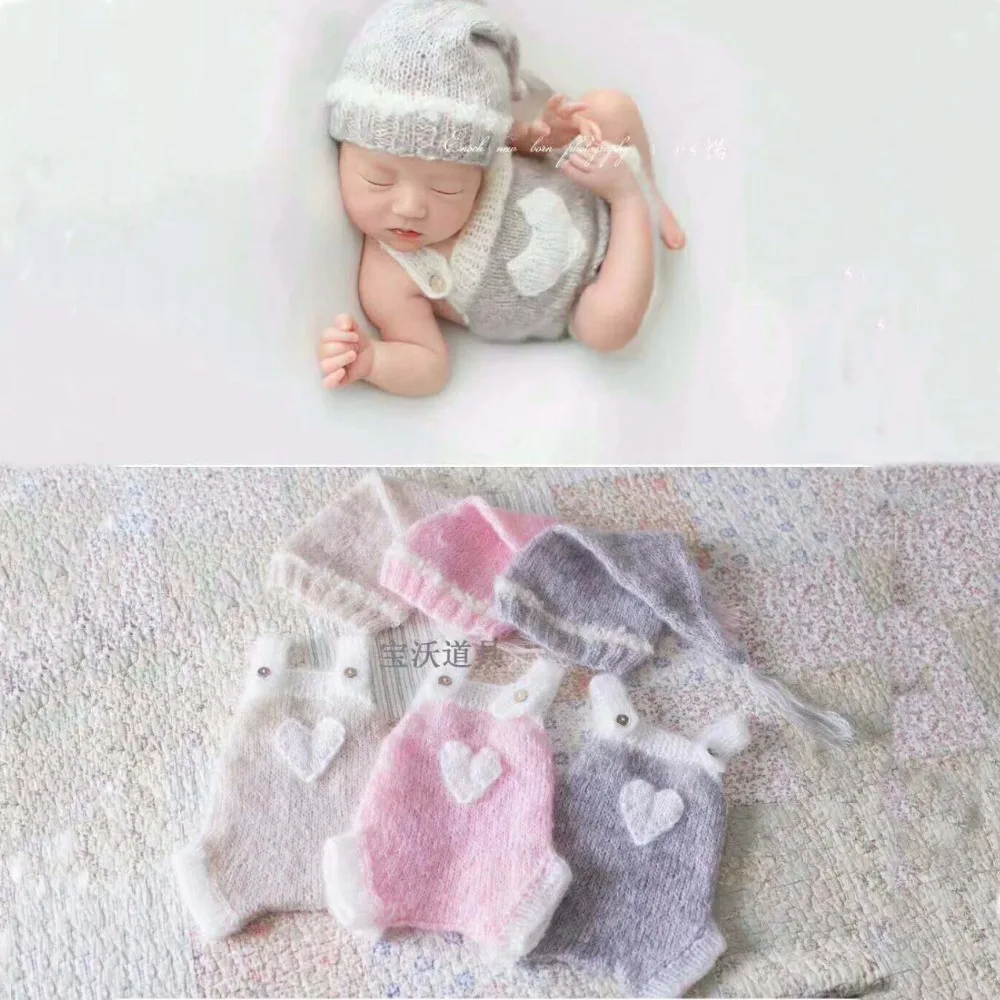 Siva novorojenčka romper bonnet pletene kopalke baby sitter fant dekle romper protography prop plesti moher romper klobuk nastavite obleko
