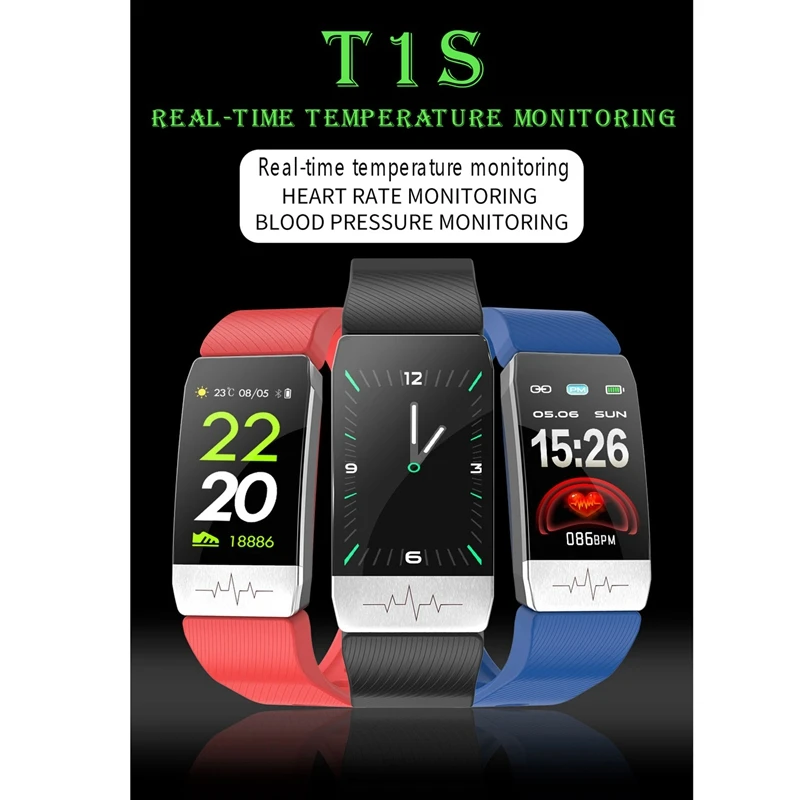 T1S Pametna Zapestnica EKG+PPG Telesne Temperature Fitnes Tracker s Srčnega utripa Spanja Krvi Preasure Šport Gledam