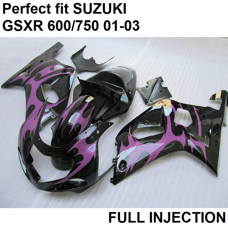 Vbrizgavanje plesni Vroče prodaje fairings za Suzuki GSXR600 01 02 03 vijolična črna motocikel oklep kit GSXR 750 2001 2002 2003 LV66