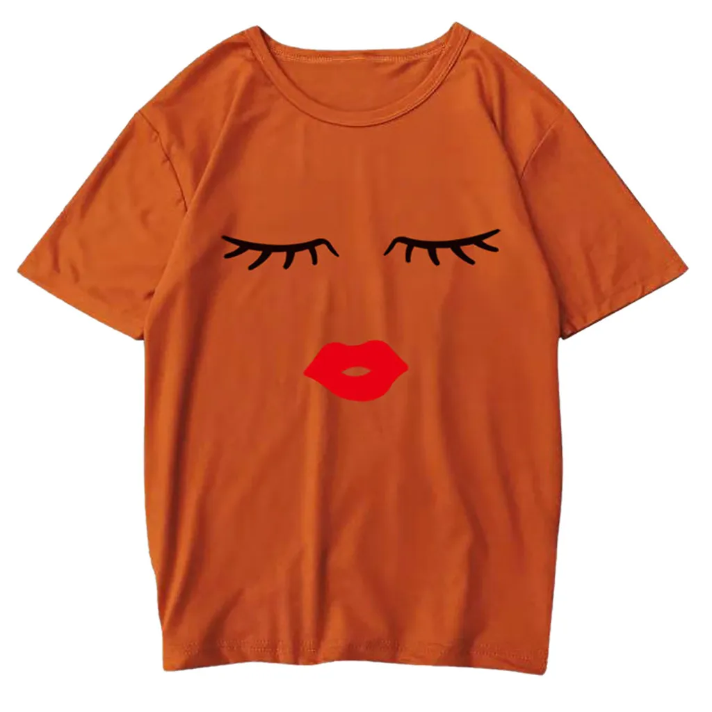Ženske t-shirt 2020 Priložnostne Kratek Rokav Lepe Oči Trepalnico Natisnjeni O-Vratu T-Shirt uspešnosti vrhovi Mehko Bombažno ulica osnovne