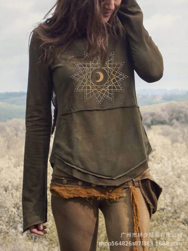 KALENMOS Ženska Tshirts Tiskanja Harajuku Vrhovi 2020 Graphic Tee Ženske Modnih Oblačil Jesen Zima Dolg Rokav Retro Etnične Majice