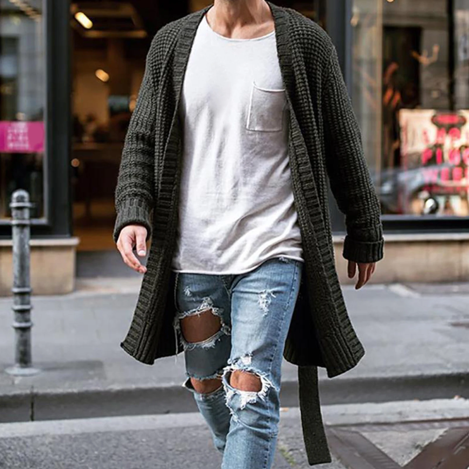 Moški Pleteni Coats 2020 Jeseni, Pozimi Velikosti Slim Toplo Jopico Priložnostne Trdna Dolg Rokav Midi Pulover Plašč Outwear