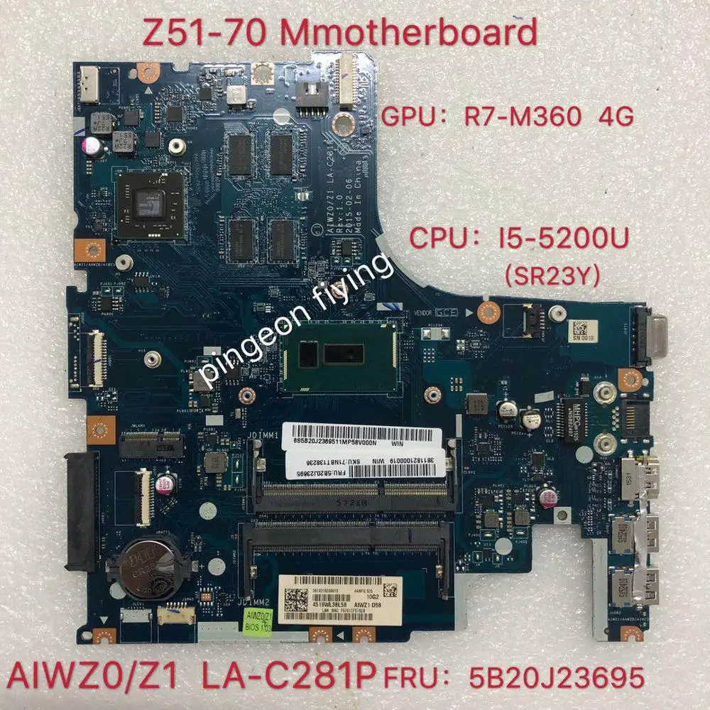 Z51-70 Placa-Mãe Mainboard Par Lenovo 80k6 Aiwz0/z1 LA-C281P CPU: core I5-5200U GPU: R7-M360 4g FRU 5b20j23695 teste ok