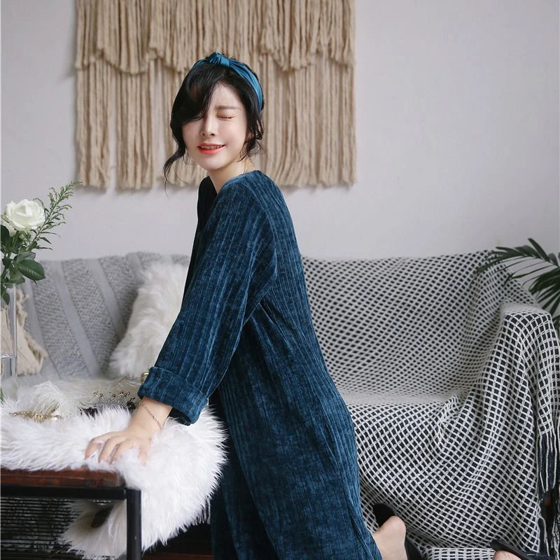 Nightdress ženske jeseni in pozimi nov dom storitve toplo plus Sleepwear korejski svoboden super dolg odsek pijama mehko more