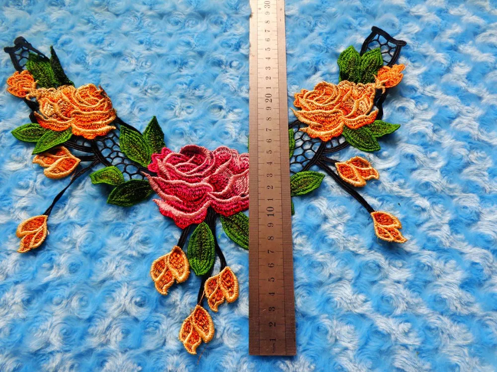 Mutilcolor Sew na vodotopnih vezenine, čipke aplicirano trim obliži izrez za obleko ovratnik za dodatno opremo 34*27 cm