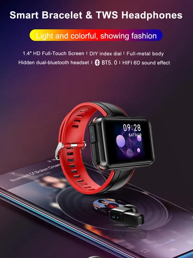 Pametno Gledati Pametna Zapestnica Watch T91 2-v-1 Zapestnico Brezžične Bluetooth Slušalke Športne Manšeta Smartwatch 2020