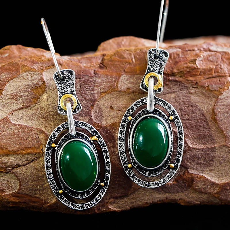 Vintage Etnične Zeleni Kamen Spusti Uhani za Ženske Ovalne Kristalni Nakit Darila Bohemian Oorbellen Dolgi Uhani Visijo