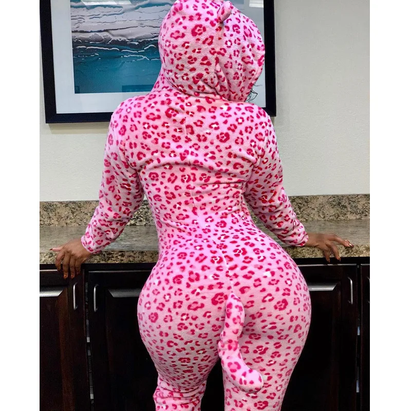 Svoboden En Kos Jumpsuit Pižamo Padec Cheetah Tiskanja Oblačila z Dolgimi Rokavi Seksi Obleke za Ženske, igralne obleke Ženska Jumpsuits