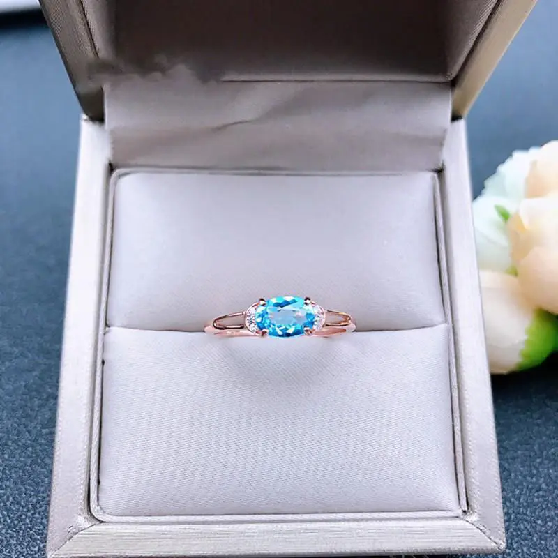 Novi prvotni načrt modra topa obrti gladko odpiranje nastavljiv prstan sije svetloba luksuzni čar ženske srebrni nakit