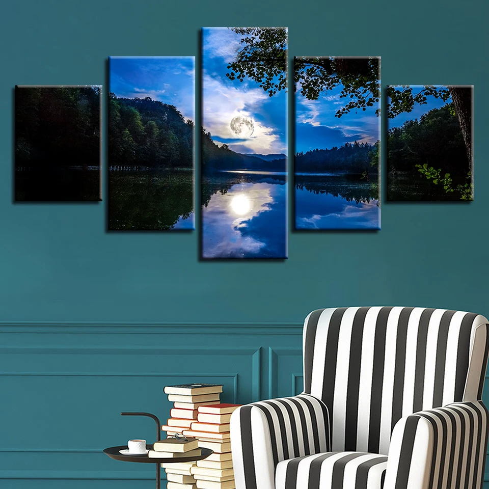 Stene HD Natisnjeni Dekor Modularni Okvir Slike člen 5 Kosov Modrega Neba Bel Oblak Gorsko Jezero Abstraktne Krajine Platna Slike