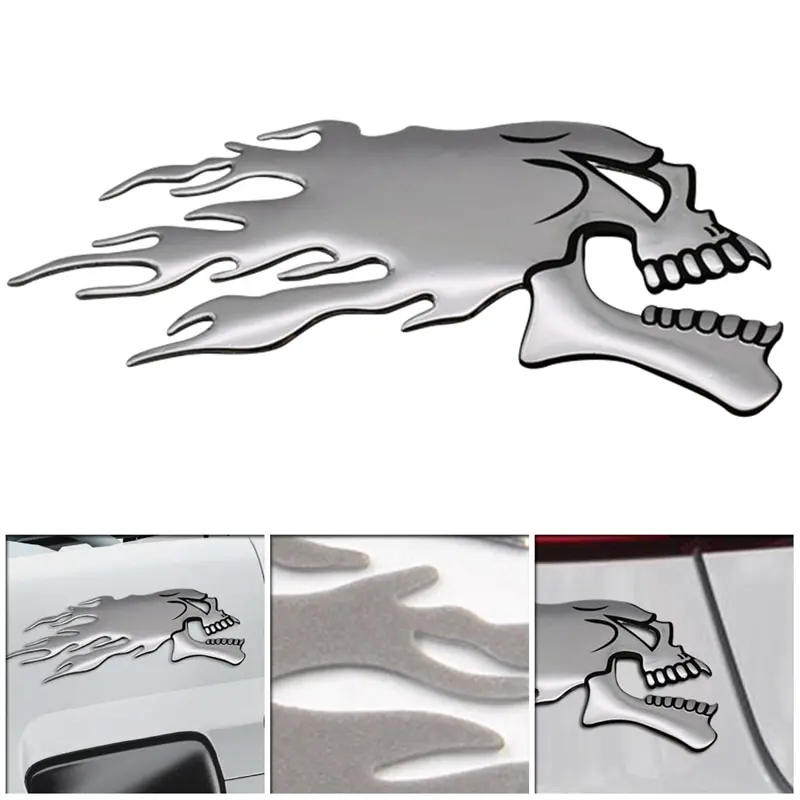 2Pcs/Par 3D Silver Chrome Duha Skull Glava Auto motorno kolo Avto Nalepke Avto Styling Dekoracijo Decals