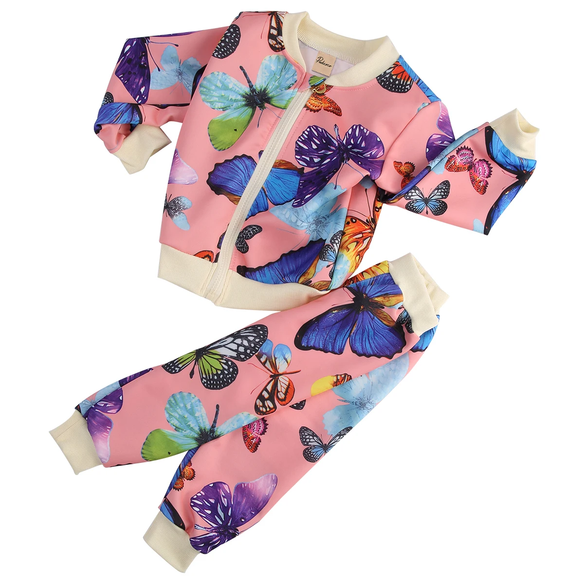 2PCS Baby Dekleta Toddlers Otroci Dolg Rokav Obleke, Kompleti Metulj Cvet Obleke Jopico Vrhovi+Hlače Določa