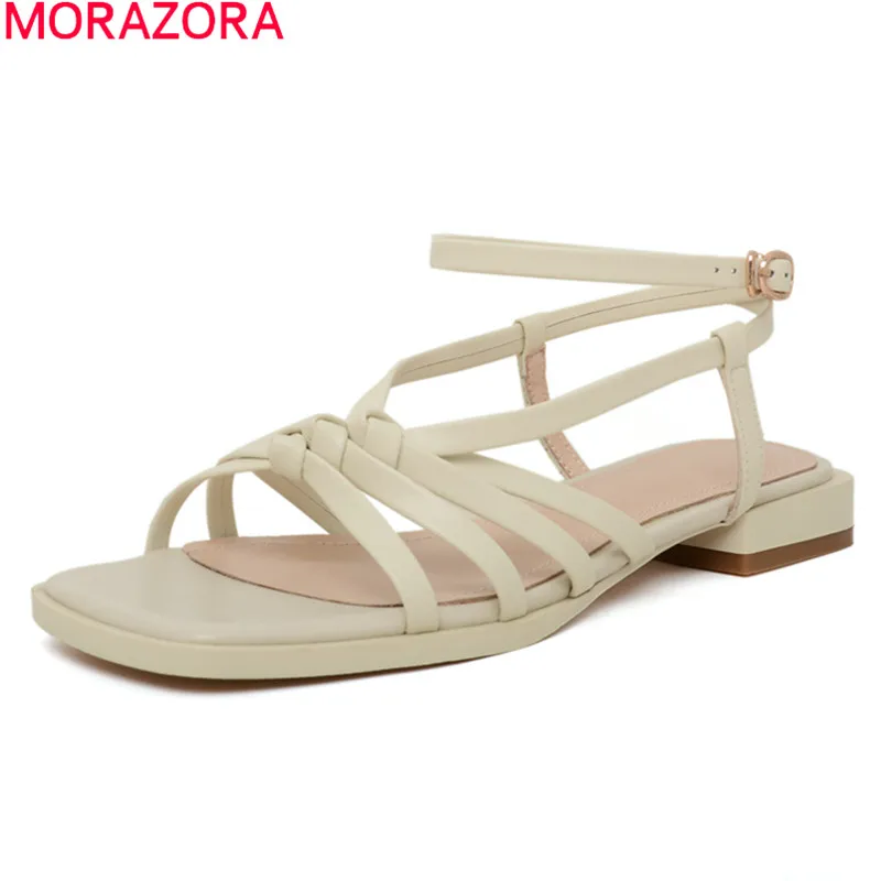 MORAZORA Vroče prodaje 2020 poletje ženske sandale udobno nizke pete kvadratni toe dame čevlji gleženj trak barva priložnostne čevlji