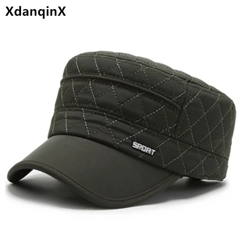 XdanqinX zimske moške naušniki skp toplo debele vojske Vojaške Kape preprost moški ravno skp, nastavljiva velikost blagovne znamke kape priložnostne oče je klobuk