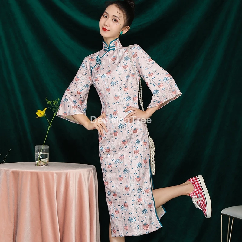 2021 orientalski obleko klasični kitajski tradicionalni noši qipao ženske šifon pravljice cheongsam obleko eleganten stranka obleko vestidos