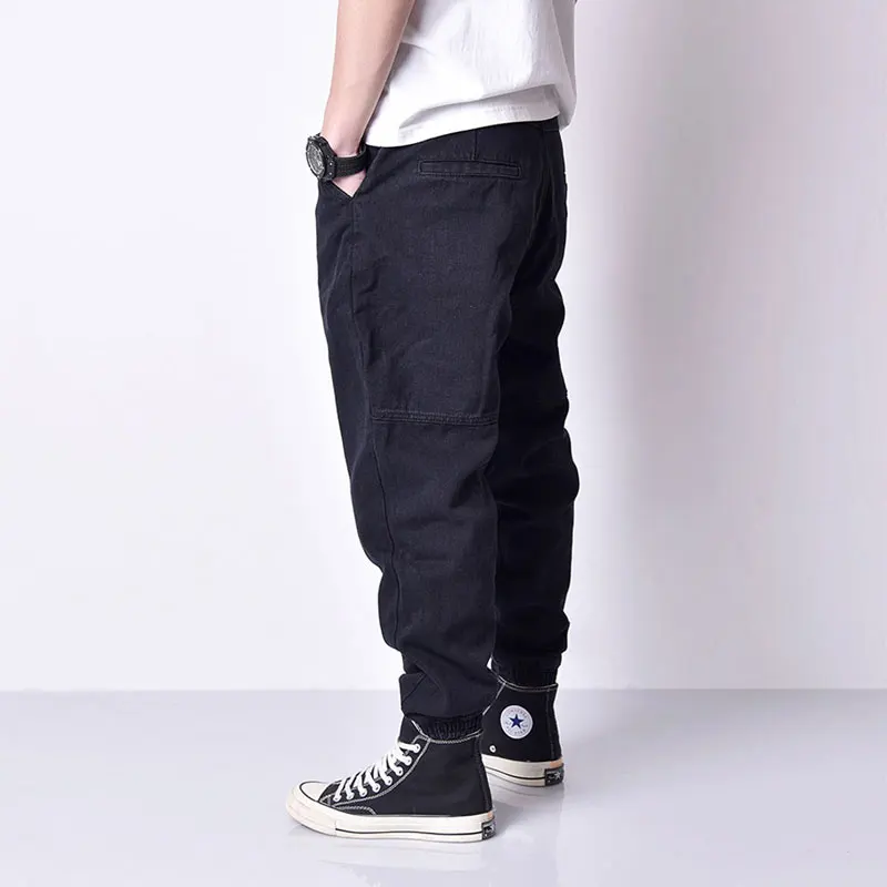 Moda Ulične Moške Jeans Ohlapno Fit Razrezana Oblikovalec Denim Tovora Hlače Črne Barve Japonski Slog Hip Hop Kavbojke Moški Joggers