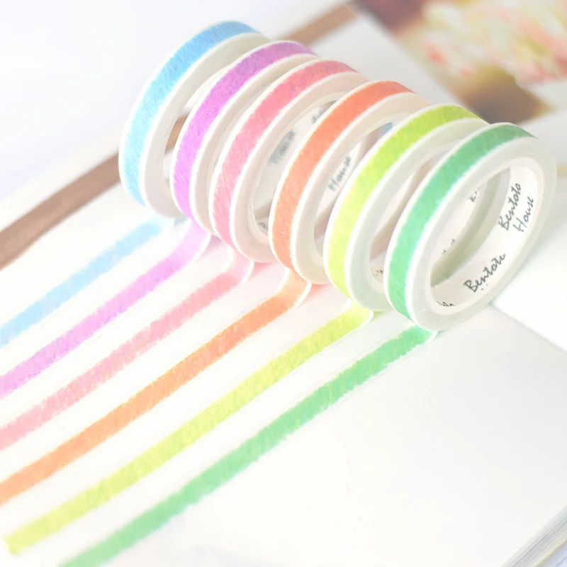 6 kos/paket Rainbow Barva Črte, Črte, Pike Papir Washi Trakovi, Lepilni Trakovi DIY Scrapbooking Nalepke Nalepke Maskiranje Trakovi