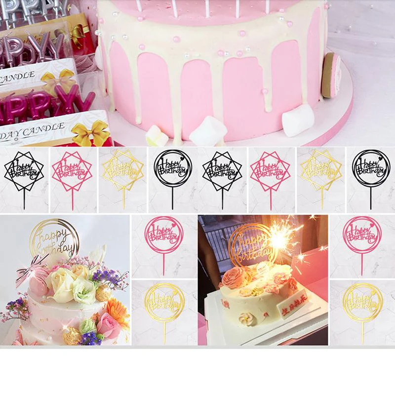 10Pcs Akril Ročno pisanje Happy Birthday Cake Pokrivalo Sladica Party Dekoracijo