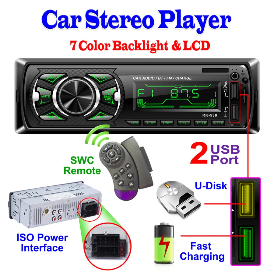 12V Avtomobilski Stereo Audio in-Dash FM MP3 Radio Predvajalnik z SD USB BT, USB, MP3, ISO Power Interface Avto Radio Predvajalnik