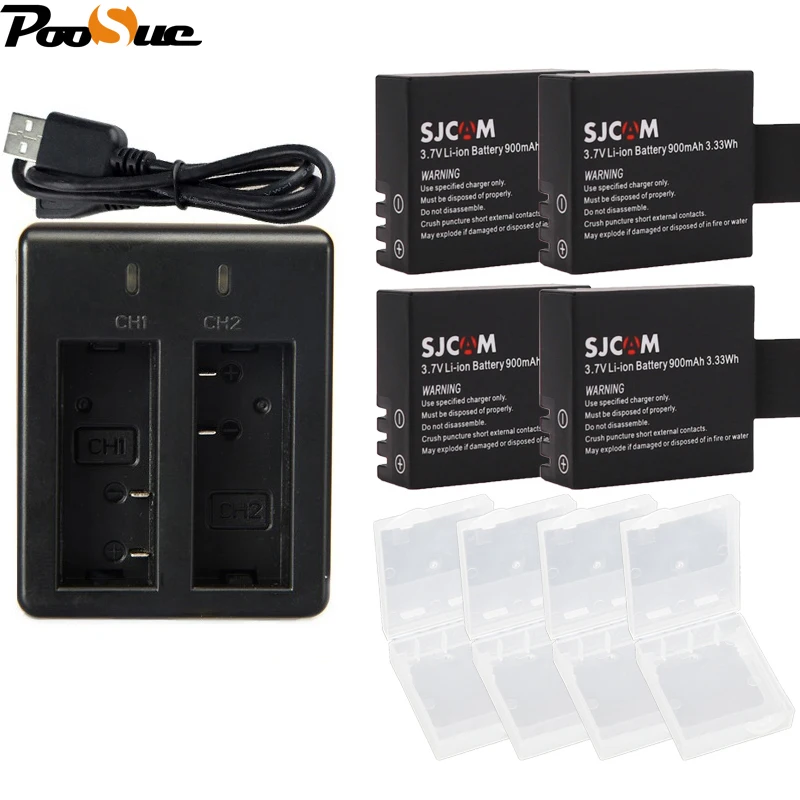 4pcs Za SJCAM Baterija + USB dvojno SJ4000 polnilec za Sjcam 4000 wifi SJ 4000 SJ5000 sj4000 M10 sj5000 SJ7000 Eken H9