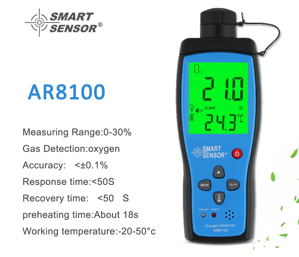 Strokovno Tester Smart Sensor AR8100 Ročni Natančnost Kisika Detektorji O2 Meter Digitalni Tester Dostava z Baterijo