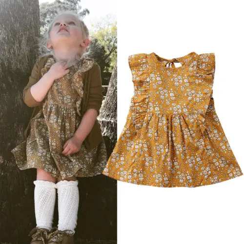 Poletje Tiskanja Priložnostne Malčka Otroci Baby Cvet Dekle Obleko Bat Rokav Cvetlični Obleke Jumpsuit Obleke Oblačila
